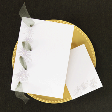 blank wedding invitations - white with daisies - shear ribbon
